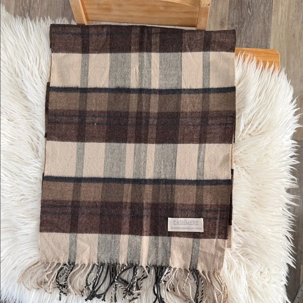 Cashmere In Inner Mongolia  China Plaid Scarf - Brown and Cream